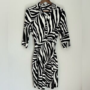 NWT Talbots Woman Petites Zebra Print Shirtdress XP | Belted 3/4 Sleeve Dress